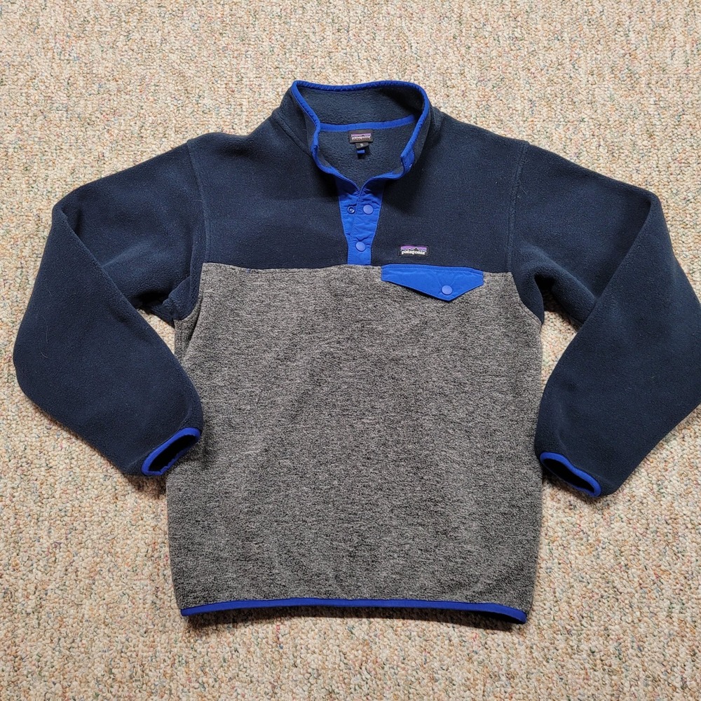 Patagonia Synchilla Sweater Boys XL Blue Gray Fleece Pullover Snap T Outdoor